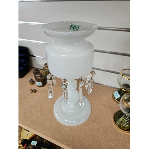 503 - White glass luster with hanging crystals