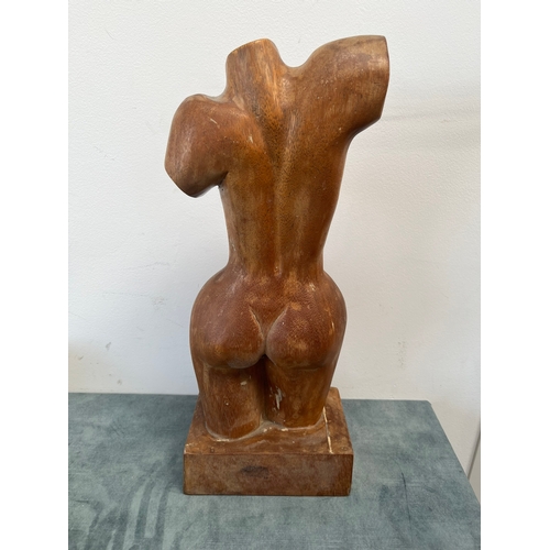 504 - Wooden carved bust/ torso of a lady