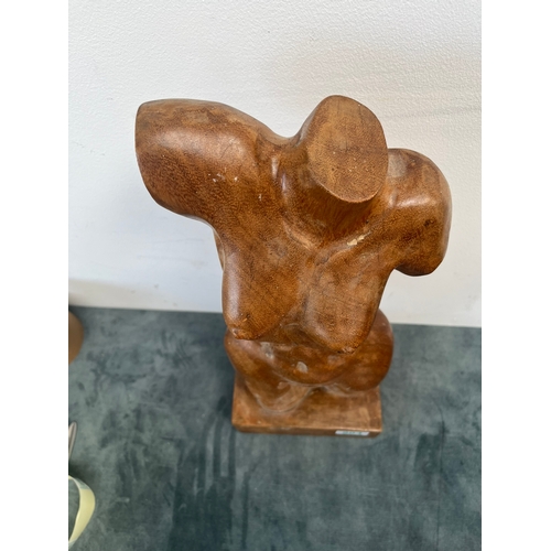 504 - Wooden carved bust/ torso of a lady