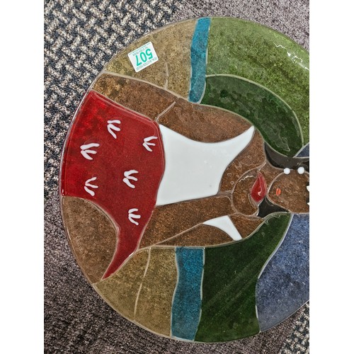 507 - Large decorative plate. Fused glass of a lady