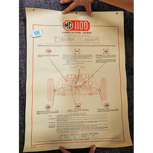 530 - 4 x Automobilia car lubrication charts 
Including - MG Magnette, MG 1100, MG Midget.