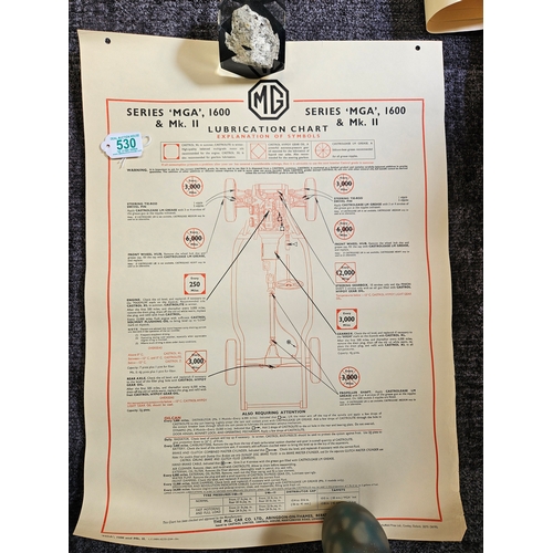 530 - 4 x Automobilia car lubrication charts 
Including - MG Magnette, MG 1100, MG Midget.