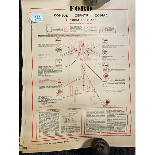 544 - 7 x Automobilia car lubrication charts 
Including - Ford Consul Corsair, Ford Capri, Ford Zodiac, Fo... 