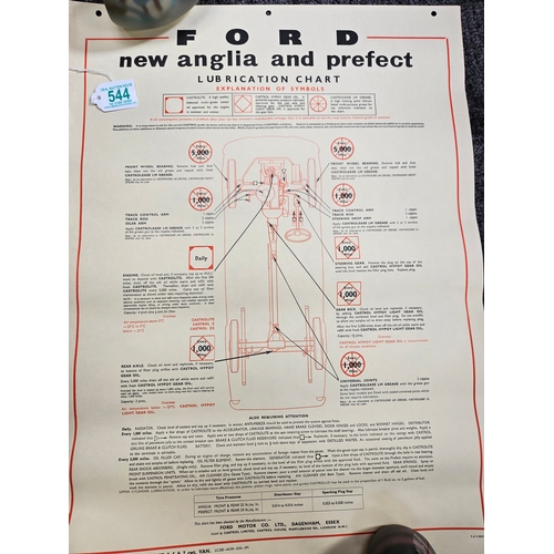 544 - 7 x Automobilia car lubrication charts 
Including - Ford Consul Corsair, Ford Capri, Ford Zodiac, Fo... 