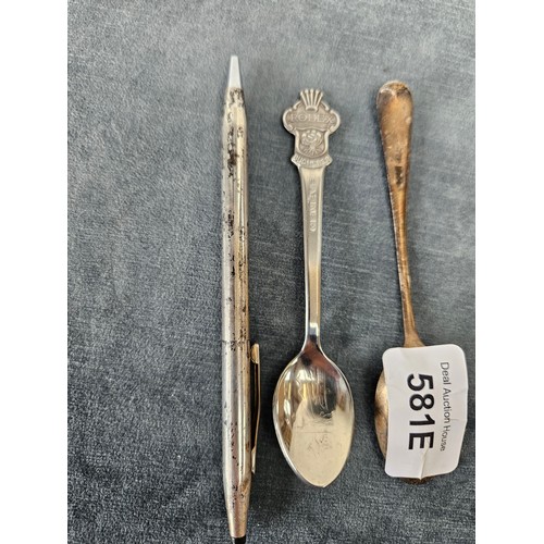 581E - 2 x Spoons
One marked Rolex. 
1 x possibly silver 