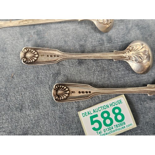 588 - 3 x Solid silver hallmarked mustard spoons. 82g