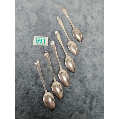 591 - Antique Georgian solid silver hallmarked set of 6 spoons