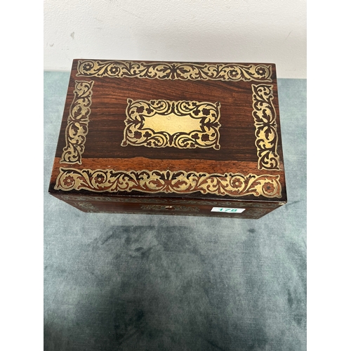 178 - Small antique rosewood and brass inlay box