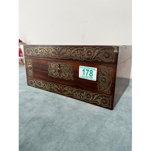 178 - Small antique rosewood and brass inlay box