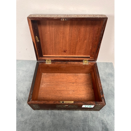 178 - Small antique rosewood and brass inlay box