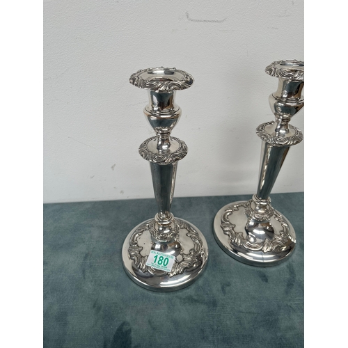 180 - Pair of good quality antique silver plated candle sticks