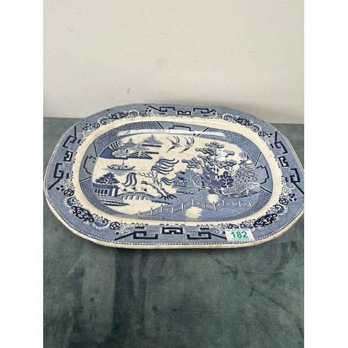 182 - Antique Victorian Blue Willow meat platter