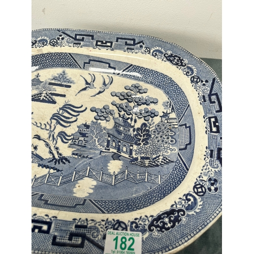 182 - Antique Victorian Blue Willow meat platter