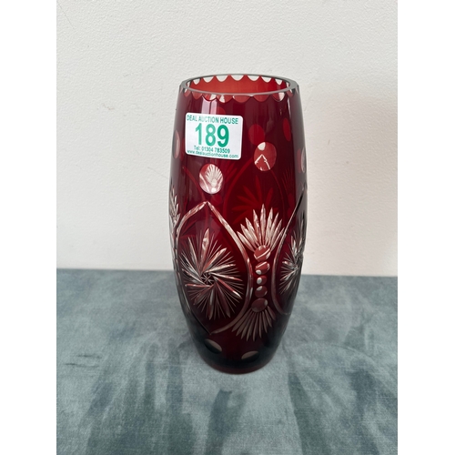 189 - Large Bohemian ruby red cut crystal vase