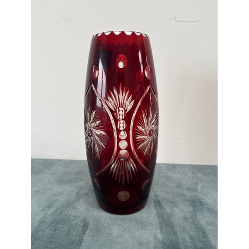 189 - Large Bohemian ruby red cut crystal vase