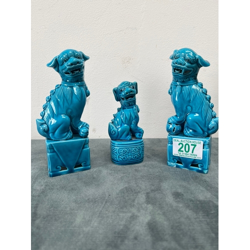 207 - 3 x Chinese turquoise dogs of foo