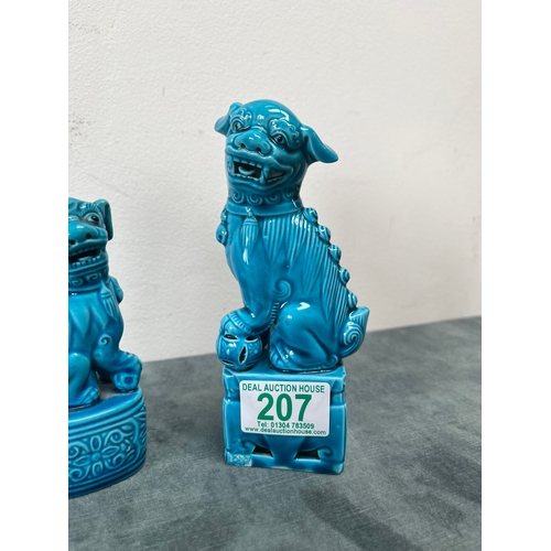 207 - 3 x Chinese turquoise dogs of foo