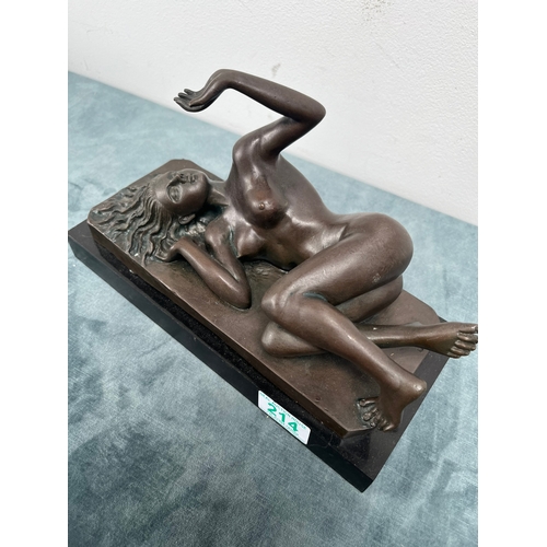 214 - Modern bronze of a reclining nude lady