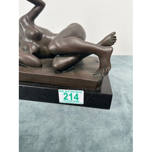 214 - Modern bronze of a reclining nude lady