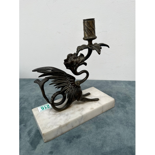 216 - Candle stick on marble base in form of a dragon