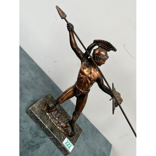 222 - Copper cast figure of Grecian warrior on a marble base