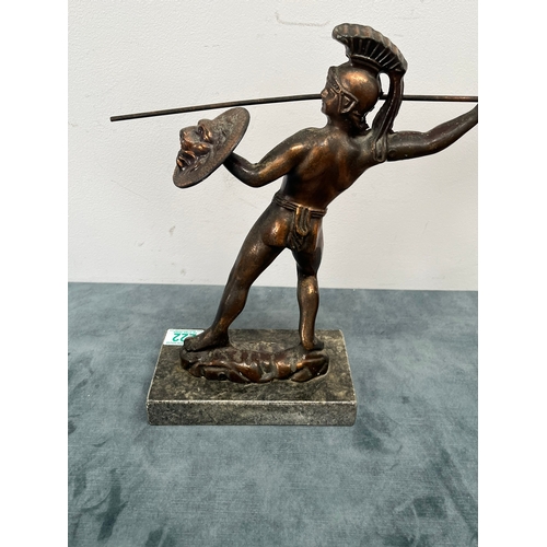 222 - Copper cast figure of Grecian warrior on a marble base