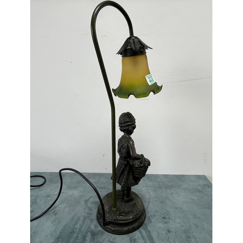 232 - Resin table lamp of agirl with colored glass shade