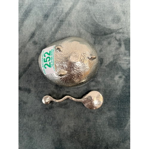 252 - Small ammonite/ shell shaped silver plate bowl with matching spoon