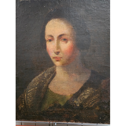 702 - Antique oil on canvas painting of a lady