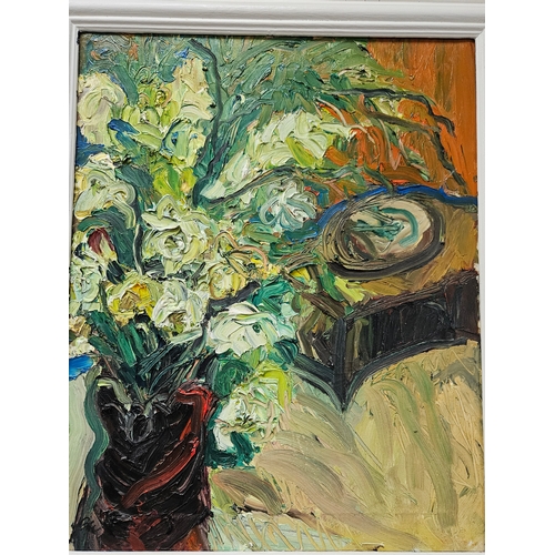 725 - Large modern British oil painting of flowers