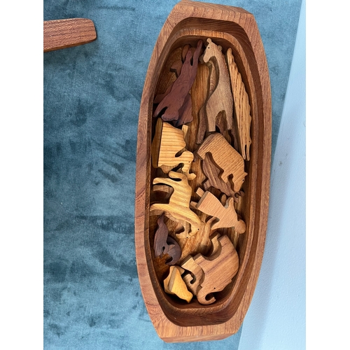 262 - Wooden carved model of Noah's Ark along with wooden animals