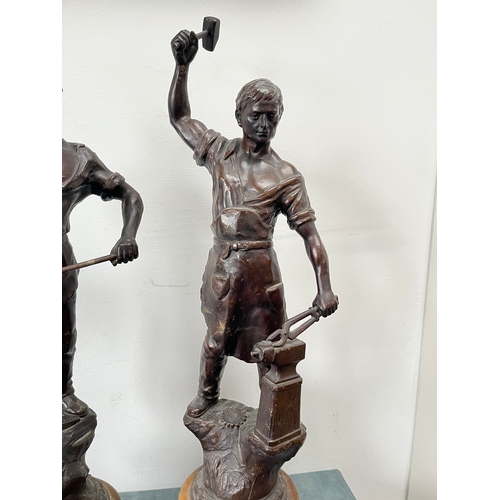 272 - A pair of French circa 1900 spelter figures representing industry, 'Le Forgeron', 'Le Forndeur', bot... 