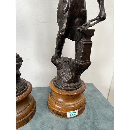 272 - A pair of French circa 1900 spelter figures representing industry, 'Le Forgeron', 'Le Forndeur', bot... 