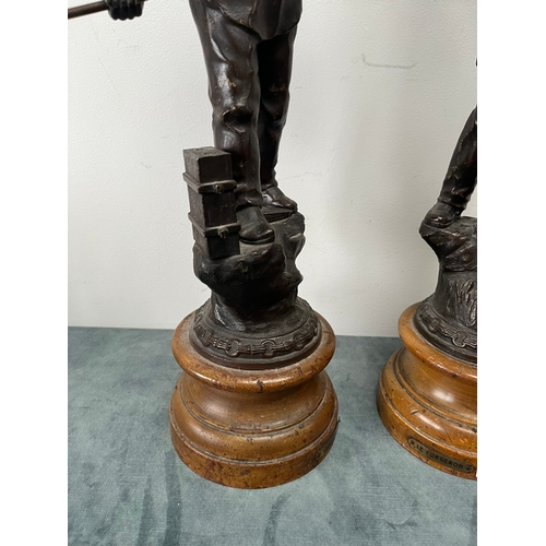 272 - A pair of French circa 1900 spelter figures representing industry, 'Le Forgeron', 'Le Forndeur', bot... 