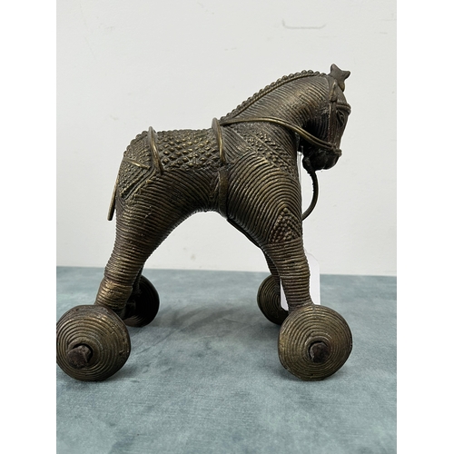 281 - Antique oriental model of trojan horse. On wheels - potentially bronze