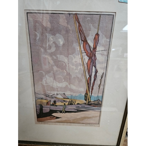 735 - Sylvan G. Boxsius coloured woodcut - Signed and titled Bargeman