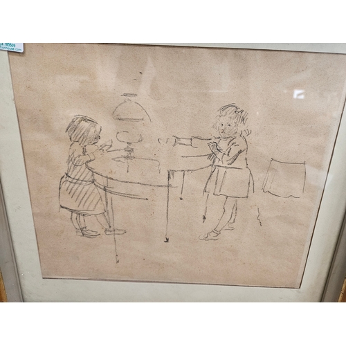 737 - Charcoal drawing of two girls by Jehan Daly (1918-2001) 
Signed on reverse 
16in x 14in