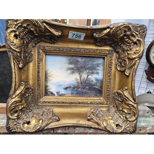 756 - Picture with oversized gold frame