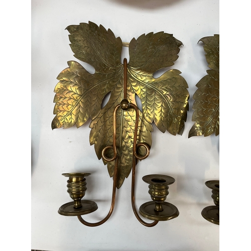 385 - Pair of brass and copper leaf design wall sconces