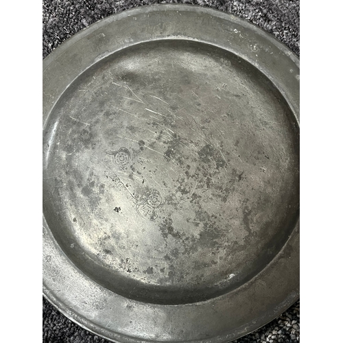 390 - 4 x c17th century X Pewter plates