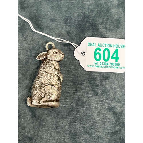 604 - Silver bunny rabbit babies rattle