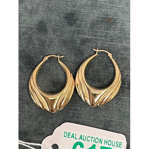 617 - 9ct gold large oval hoop earrings - 3g