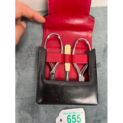 655 - Gucci leather cased manicure set