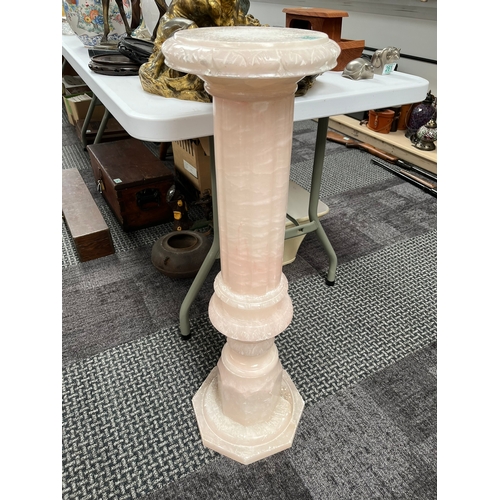 435 - Large pink alabaster stone pedestal stand column