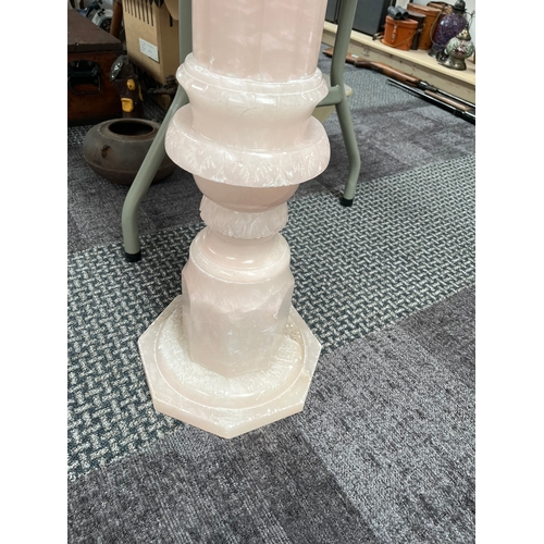 435 - Large pink alabaster stone pedestal stand column