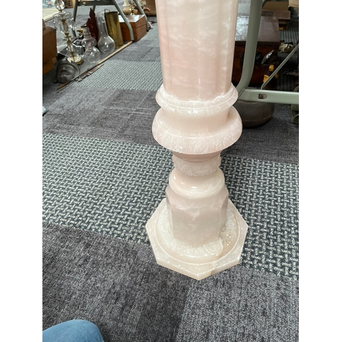 435 - Large pink alabaster stone pedestal stand column