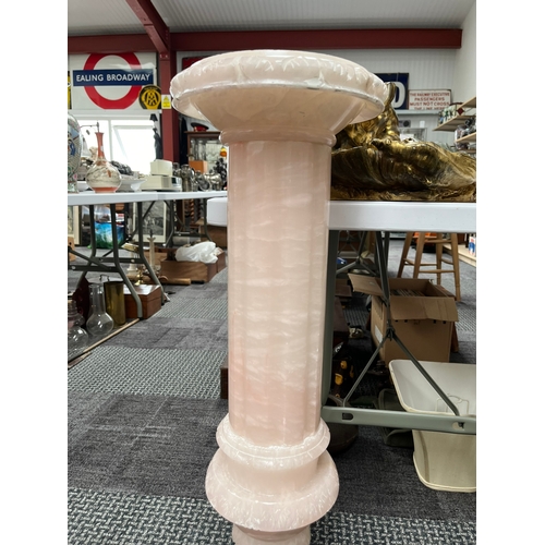 435 - Large pink alabaster stone pedestal stand column