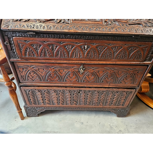 2 - Antique c19th century highly carved bureau