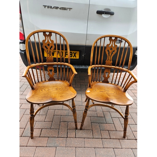 5 - Titchmarsh & Goodwin pair of Windsor stick back carver chairs with crinoline stretcher