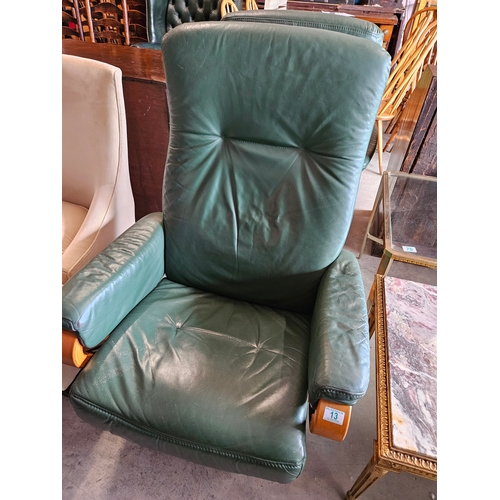 13 - Green leather swivel and recline armchair - Himolla